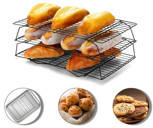 Hunnycook 15.8 x 9.8 3 Stackable Cooling Racks for Baking, Cake Cooling Rack, Baking Tools & Accessories for Cookies & Biscuits,Grill Rack,High Temperature Resistant Oven and Dishwasher Safe