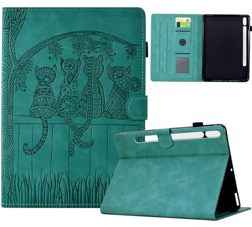 TEDTIKJT Tablet Cover per Samsung Galaxy Tab S8/Tab S7 11 Custodia X700 X706 T870 T875 PU Pelle Flip Cover con Supporto Protettiva Tablet Custodia per Samsung Galaxy Tab S8/S7,Retro Gatto Azzurro