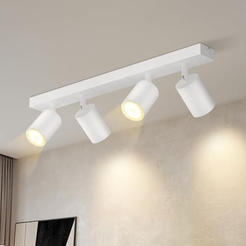 Lichtmaler LED Deckenstrahler 4 Flammig Deckelampe - Deckeleuchte Weiß GU10 Deckenspots Schwenkbar 350° Spotlight Modern Spots für Flur Wohnzimmer Schlafzimmer, Gerades Fahrgestell