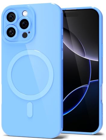 Svanove for iPhone 16 Pro Max Phone Case Silicone Magnetic, Compatible with Magsafe Case Cute for Women, Girly Glossy Jelly Rubber Thin Slim Hard Plastic Mag Safe & Camera Cover Protection, Light Blue