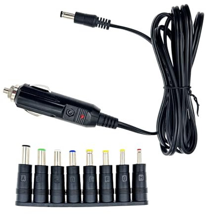 JZK Cable de carga para encendedor de cigarrillos de coche DC 12 V 5 A, adaptador de extensión de cargador de coche, cable de alimentación de 5.5 x 2.1 mm con 8 conectores para altavoz, reproductor
