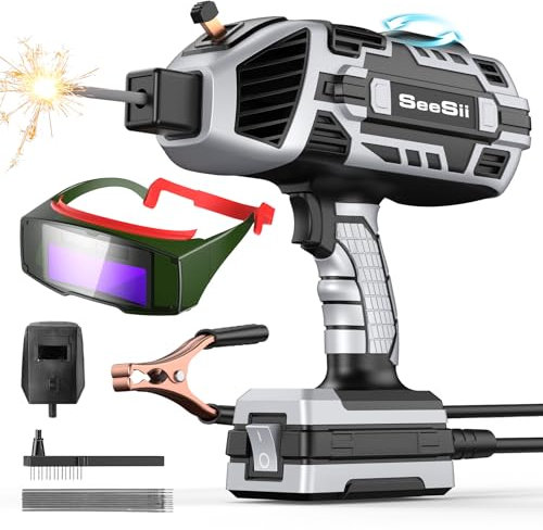 Portable Welder Machine 220V with Auto Darking Goggles: Handheld Welder IGBT Inverter ARC Welding Gun, 5 Variable Current Adjustment for 3/32-1/8 Rods and DIY, Professional Use Stick Welder (Grey)