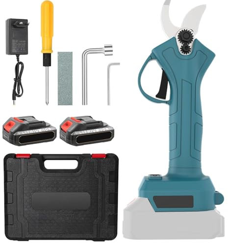 Sécateur Électrique Sans Fil, 25MM Secateur Electrique Professionnel, avec 2× batteries, Convient Pour La Taille Les Jardins,Fruitiers, Les Branches, Batterie et Chargeur Inclus (500W)