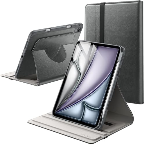 JETech Drehbare Hülle für iPad Air 11 M4/M3/M2 & Air 5/4 10,9, Space Grau | Für iPad Air 11 (2026-2024) & Air 10,9 (2022/2020), 360° Drehständer, Stifthalter, PU-Leder Folio, Vollschutz-Design