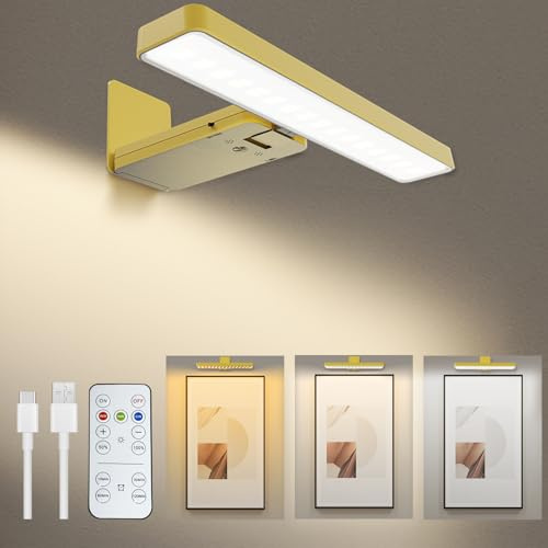 VIGMOJ Bild Licht, batteriebetrieben mit Fernbedienung, LED Malerei Licht für Kunst 3 Beleuchtungsfarben Dimmbar, LED Kunst Display Akzentlicht an Wand für Bilder, Dartboard, Fotorahmen, Portrait