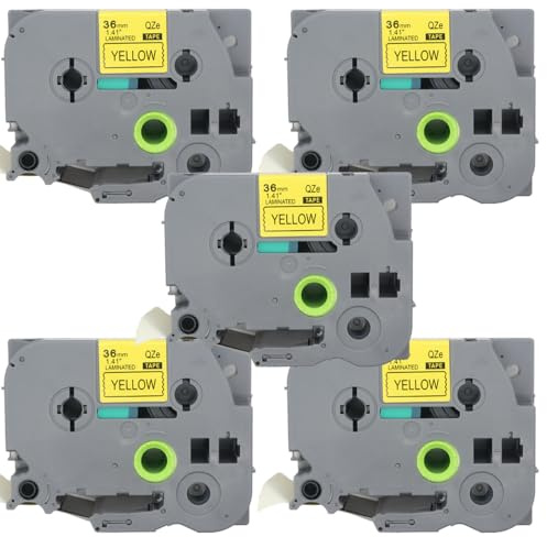 BROVACS 5 Packung Schwarz auf Gelb Laminiertes Etikettenband Kompatibel mit Brother P-Touch Etikettendrucker TZ 661 TZe 661 36mm 1 1/2 OPA4661x5