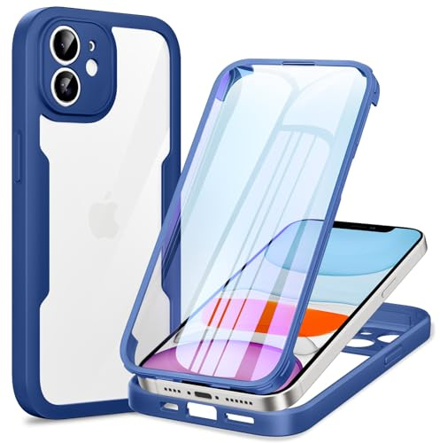 Phoona für iPhone 11 Hülle, 360 Grad Robust Stoßfest Schutzhülle mit Eingebautem Displayschutz, Case Transparent Panzerhülle Handyhülle für iPhone 11, Blau