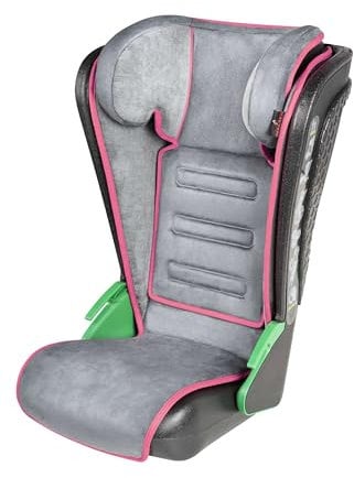 WALSER Auto Kindersitz Noemi, extra schmaler Reisekindersitz (3-8 Jahre) 100-135 cm, klappbare Sitzerhöhung Auto Kinder, ECE R129 Sitzerhöhung waschbar, Autositz Größe 57x46x22 cm Schwarz/Pink