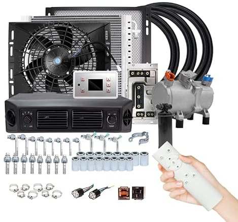 Compresor de aire acondicionado eléctrico Universal for automóvil, 12V, 24V, for coche, Van, Street Rod, aire acondicionado clásico caliente Para camiones, autobuses(Cool and Heat 12V)