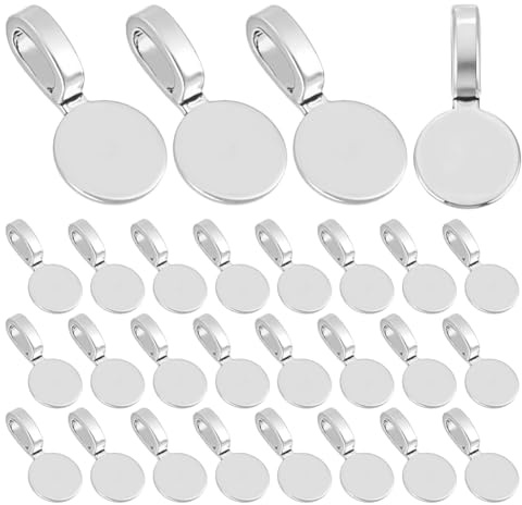 HOBBIESAY 120Pcs Glue on Bail Pendants Necklace Bails Hanger Connector Supplies Flat Pad Bails Charms Round Jewelry Pinch Bail Antique Silver for Women Necklace Jewelry Making