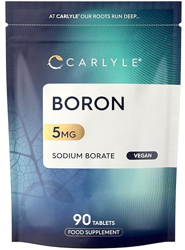 Boron Supplements 5mg | for Men & Women | 90 Vegan Tablets | High Strength Sodium Borate | by Carlyle