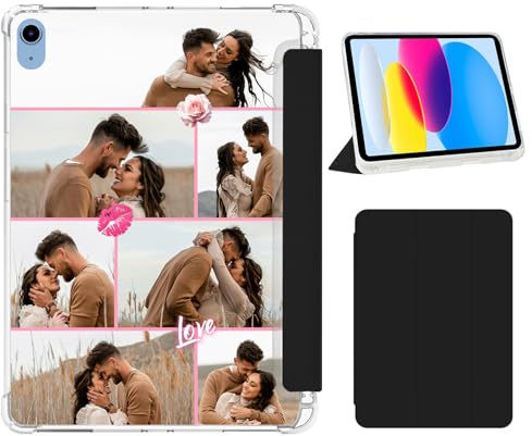 Photo Collage Case Personalized for iPad A16 11th Gen 11 Inch 2025 & 10th 10.9 inch 2022,Customize Leather Flip Folio Kickstand Cover with Clear TPU Back Shell Multi Pictures,Pencil Holder,Black