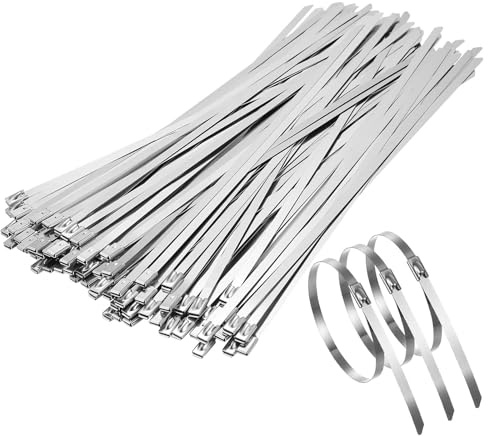 100 PzFascette Metalliche Stringitubo, 4,6 x 250 mm Fascette Stringitubo, Fascette in Acciaio Inox Autobloccanti con Fermo a Sfera in Acciaio per Requisiti di Legatura Tubi Scarico Interne Esterne
