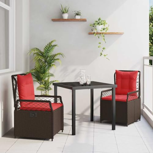 Qnhdfrt 3-teiliges Gartenmöbel Set aus Braunem Poly-Rattan mit Verstellbarer Lehne und robustem Stahlrahmen Modernes Design für Terrasse Balkon und Garten