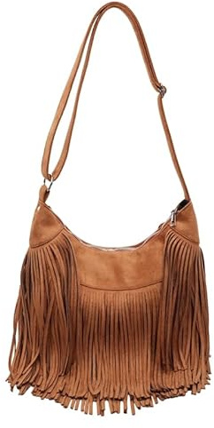 Faux Wildleder Cowgirl -Geldbörse Boho Quastel Fringe Hobo -Tasche for Frauen Mädchen (Brown)