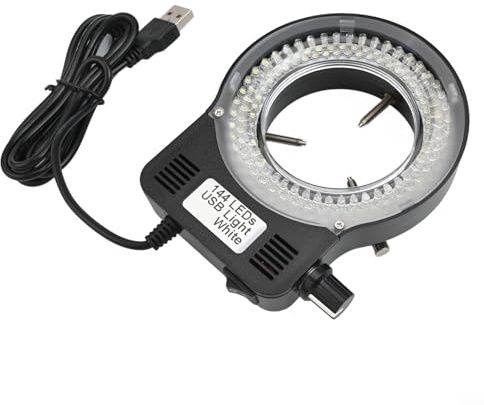 Adjustable USB for Ring Light with 72/144 LEDs for Microscope Illumination, 6500-7000K White Light, DC12V Output, Compatible with Monocular and Stereo Microscopes(144LED)