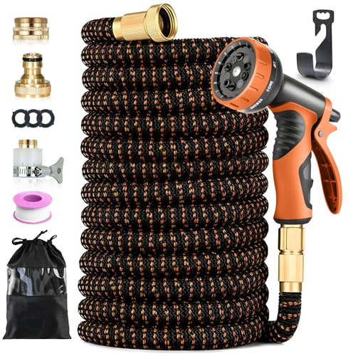150FT Expandable Garden Hose Pipe, Flexible Hose with 10 Spray Modes, 3/4&1/2 Metal Connectors, 4-Layer Latex Core, No-Leak Design, for Car Washing and Gardening, 45M