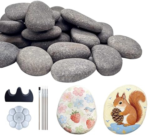 mawmuaw Lot de 30 pierres plates à peindre, 4 à 6 cm, pierres à peindre, pierres décoratives plates, grises, pierre naturelle, galets lisses, pour bricolage créatif, décoration de jardin, décoration