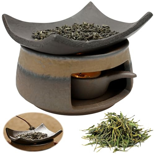 Ceramic Tea Stove Warmer Set 2-in-1 Wax Melt & Essential Oil Burner with Tealight Holder Handmade Aromatherapy Stove Fragrance Oil Burner for Home Office Deep Relaxation Yoga & Meditation