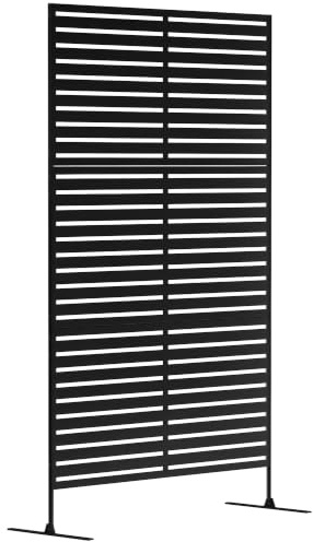 Outsunny Outdoor Privacy Screen, 122x198 cm Decorative Fence, Striped Black | Metal, Freestanding Outdoor Divider with Stand, Climbing Plant Trellis, Garden Walkway, Balcony, Patio