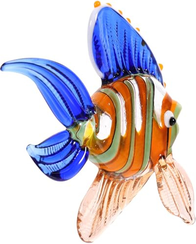 Figura de Pez de Vidrio Artístico para Decoración de Escritorio y Mueble TV | Escultura Artesanal Marina, Adorno Decorativo para Oficina, Salón, Vitrina y Gabinete, Diseño Oceánico Elegante