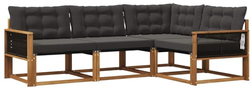vidaXL Outdoor-Sofagarnitur mit Kissen 4 pcs Natürlich und Schwarz, Garten Loungeset, modernes Outdoor Sofa, langlebige Möbel, stylische Terassen-Sitzgelegenheiten, ideal zum Entspannen