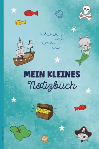 Piraten Geschenk: Notizbuch mit Piratenmotiv Buch für Notizen Gedanken und Piratengeschichten als Tagebuch Schreibheft Motiv im Comic Style lustige Cliparts von Piratenschiff Schatzkiste Piratenhut