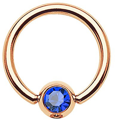 Piercingfaktor BCR Ring Piercing Brust Nippel Lippe Nase Septum Tragus Ohr Helix Intim Perle mit Zirkonia Strass Kristall Rosegold Blau 1,6mm x 10mm x 4mm