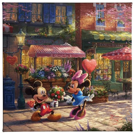Thomas Kinkade Disney Mickey und Minnie Sweetheart Cafe 14 x 14 Galerie verpackt Leinwand