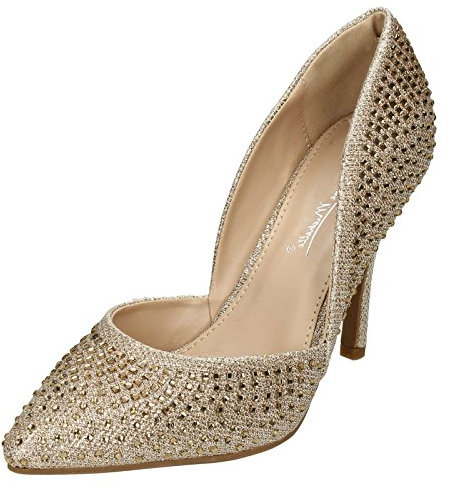Anne Michelle Ladies High Heel Waisted Court Shoes - Rose Gold Glitter - UK Size 6 - EU Size 39 - US Size 8