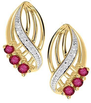 My Gold Damen Ohrringe Gold 333 Mit Rubin Ohrstecker Echtes Gelbgold (8 Karat) Diamanten 0,01ct. 17mm x 9mm Our Lady O-05056-G301-RUB
