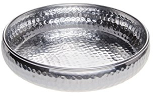 Orientalisches rundes Tablett Schale aus Metall Fidan 34cm groß Silber | Orient Dekoschale mit hoher Rand | Marokkanisches Serviertablett Rund | Orientalische Silberne Deko auf dem gedeckten Tisch