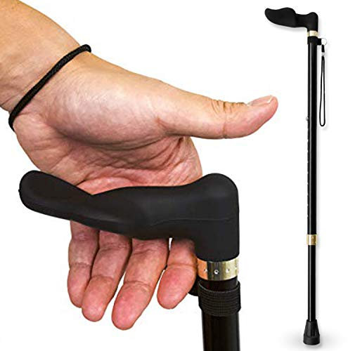 RMS Left Hand Walking Cane with Palm Grip Orthopedic Handle - Adjustable Offset Cane to Fit Individual's Palm Naturally - Ideal for Anyone with Arthritis or Carpal Tunnel Syndrome (Left Hand)
