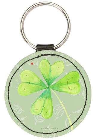 Mr. & Mrs. Panda Schlüsselanhänger Blume Kleeblatt - Geschenk, Taschenanhänger, Motivation, Glück, schlüsselbund anhänger, Umzug, mini, Kleeblätter, Jobwechsel, Schlüsselaccessoire, Garten