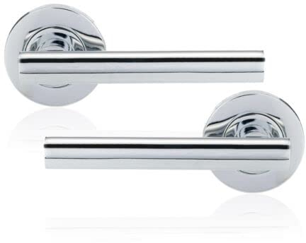 XFORT Polished Chrome Liberty Lever On Rose Door Handles, T-bar Lever Latch Rose Door Handle, Ideal for Internal Wooden Doors for Home and Office (1 Pair)