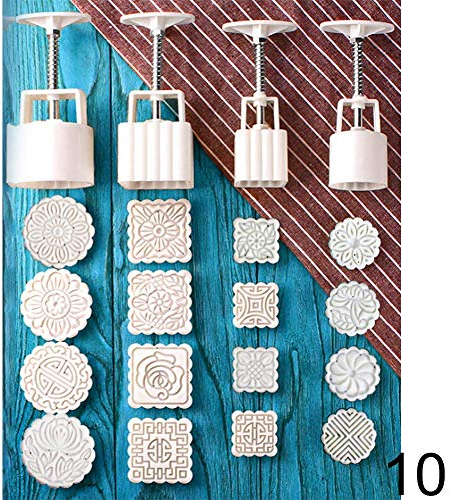 ECOSWAY Quadratisch/Rund Mooncake Gussform Hand Druck Hersteller Form mit Blume Stempel Plastik Kekse Schneider - 10