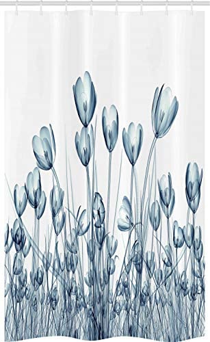 ABAKUHAUS Blumen Schmaler Duschvorhang, Crocus Blumen-Feld in Xray, Badezimmer Deko Set aus Stoff mit Haken, 120 x 180 cm, Pale Kadett-Blau und Dunkelnachtblau