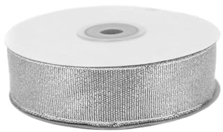 Lurexband 25mm x 32m Rolle - Netzband mit Glitzer Effekt - Dekoband zum Basteln & Dekorieren - Schleifenband für Hochzeit Weihnachten Geburtstag - Geschenkband Weihnachtsband Silber