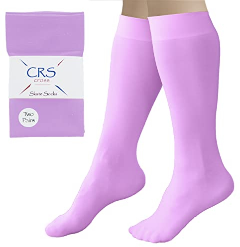 CRS Cross Eiskunstlaufsocken 2 Paar kniehohe Strumpfhosen Hochwertige Schlittschuh-Tanzsocken mit Fuß in einer Vielzahl von Farben., Pivot Purple, Einheitsgröße