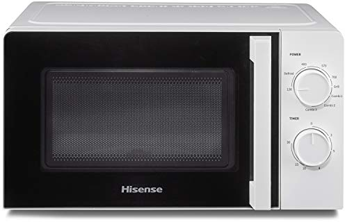 Hisense - H20MOWS1HG, Microonde, capacità di 20 l, 700 W di potenza, 5 livelli, timer 30 minuti, modalità scongelamento, maniglia, finitura bianca