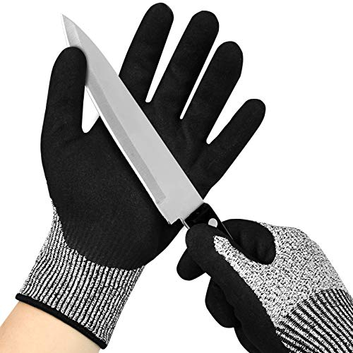 EKKONG Schnittsichere Handschuhe für Kinder, Schnitzhandschuhe Kinder, schnittsichere Arbeitshandschuhe mit Silikon, Schnittschutzhandschuhe, Level 5 Schutz, lebensmittelecht (Grau/Schwarz, M)