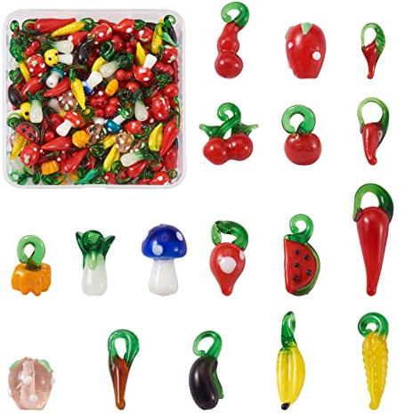 Cheriswelry Lampwork Beads - Colgante en miniatura con diseño de frutas y verduras, cristal de Murano para joyas, pulseras, manualidades, Vidrio Cuero Plástico, Glass