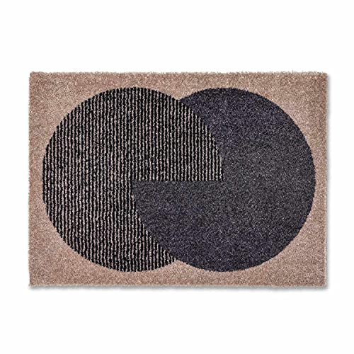 Schöner Wohnen Kollektion Fußmatte innen - Schmutzfangmatte 50x70 cm Semi-Circle beige-anthrazit - rutschfeste Sauberlaufmatte - Fussmatte Haustür - Türmatte waschbar bei 30°C