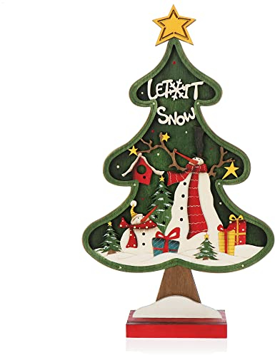com-four® Dekorativer Aufsteller für Weihnachten - Weihnachtlicher Tannenbaum aus Holz - Weihnachtsbaum zum Dekorieren und Verschenken (01 Stück - Tanne grün 39cm)
