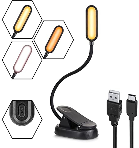 Amber Reading Light for Books in Bed - 3 Lighting Modes - Book Light Clip on Book Reading Light with Rechargeable Battery and USB C Port - Amber Light Healthy for The Eyes, Not Disturbing Others