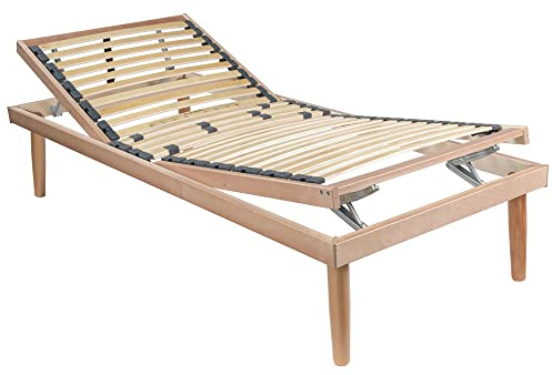 Comprarredo Rete letto ortopedica singola 80x190 reclinabile con alzata manuale testa e piedi, struttura in legno di faggio naturale e regolatori di portanza