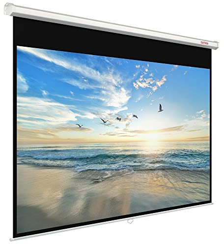 Projector Screen Manual Pull Down 100 inch 16:9 Auto Locking Indoor Outdoor 4K Ultra HD Wide Viewing Angle Wrinkle-Free Design Projection Screen Easy to Clean for Home Theater Office School by CUETHOU