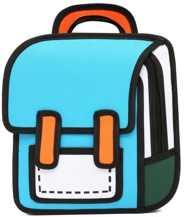 Aobiono Kawaii Rucksack, niedlicher Cartoon-3D-Spring-Stil, 2D-Zeichnung aus Comic-Papier, Anime-Büchertasche, Schulbedarf, lustiger Tagesrucksack (blau)