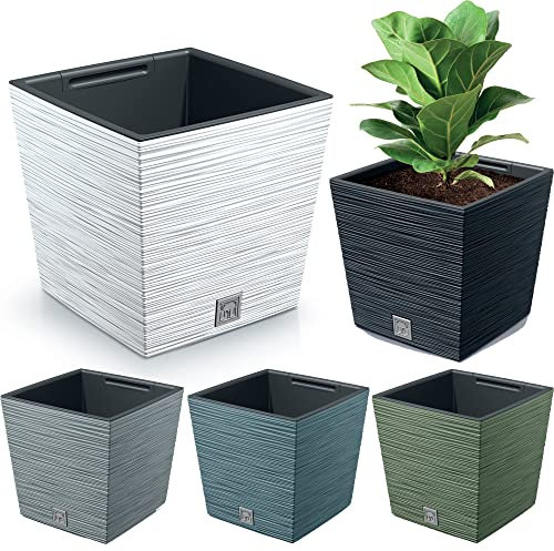 URBNLIVING Square Modern Grain Look Planter Low Flower Plant Pot Indoor Outdoor Garden Decor Contemporary XL (White)