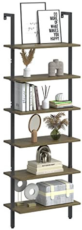 Wolawu Mensola a scala nera a 6 ripiani, moderna, organizer per stanza, aperta e alta, montaggio a parete, libreria, mensola da parete sospesa, decorazione industriale per soggiorno e camera da letto